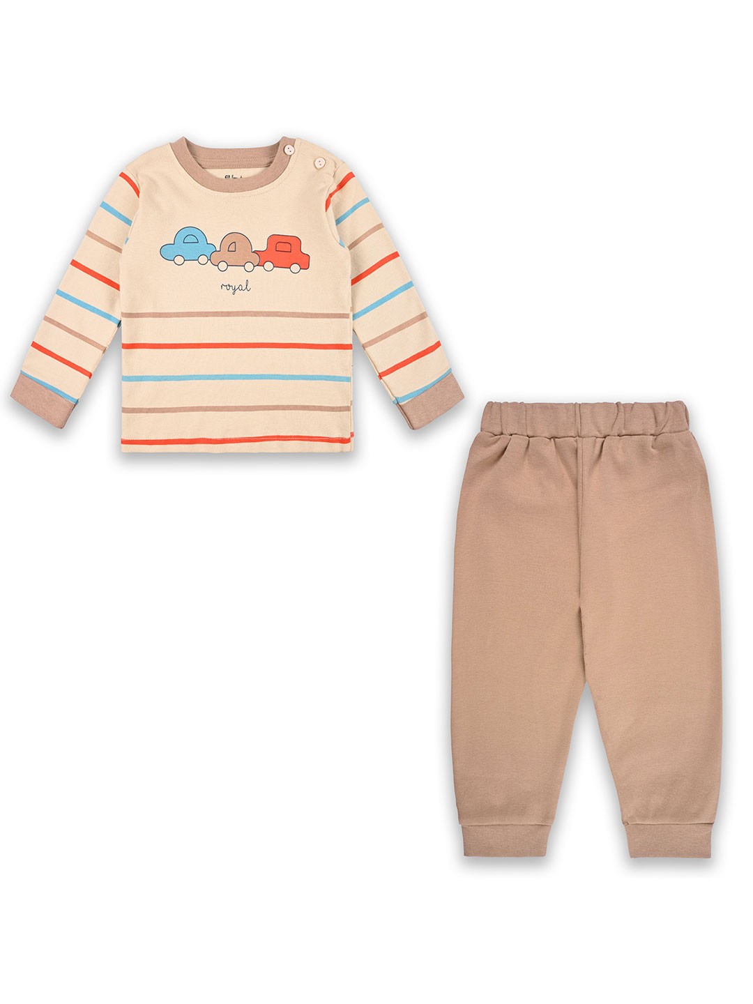 

Wish Karo Boys Striped Round Neck Long Sleeves T-Shirt With Jogger, Brown