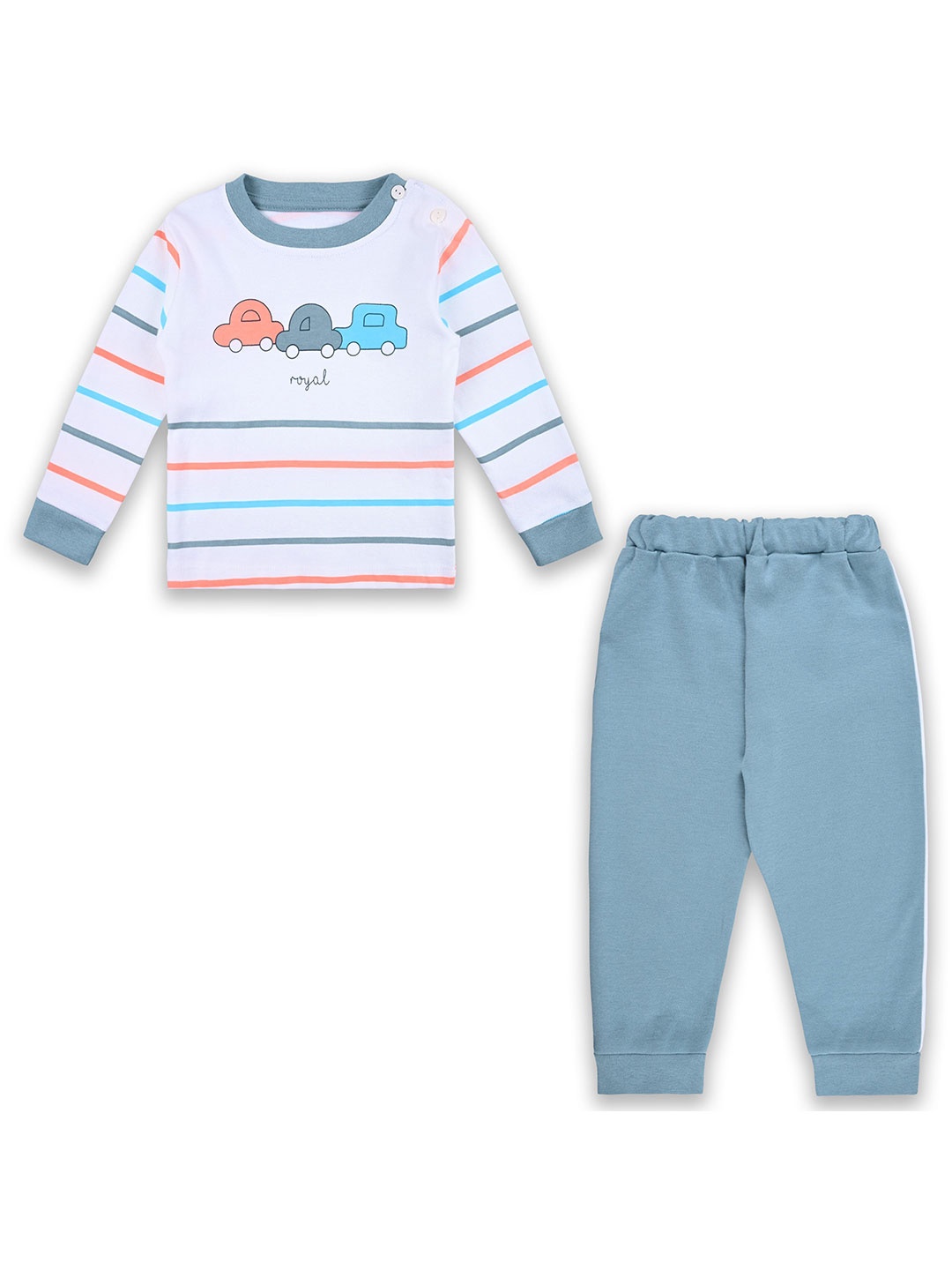 

Wish Karo Boys Striped Round Neck Long Sleeves T-Shirt With Jogger, Blue