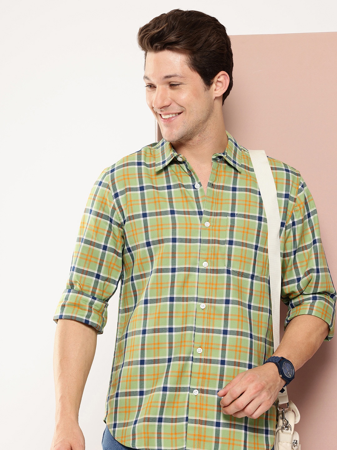 

Harvard Checked Twill Weave Casual Shirt, Green