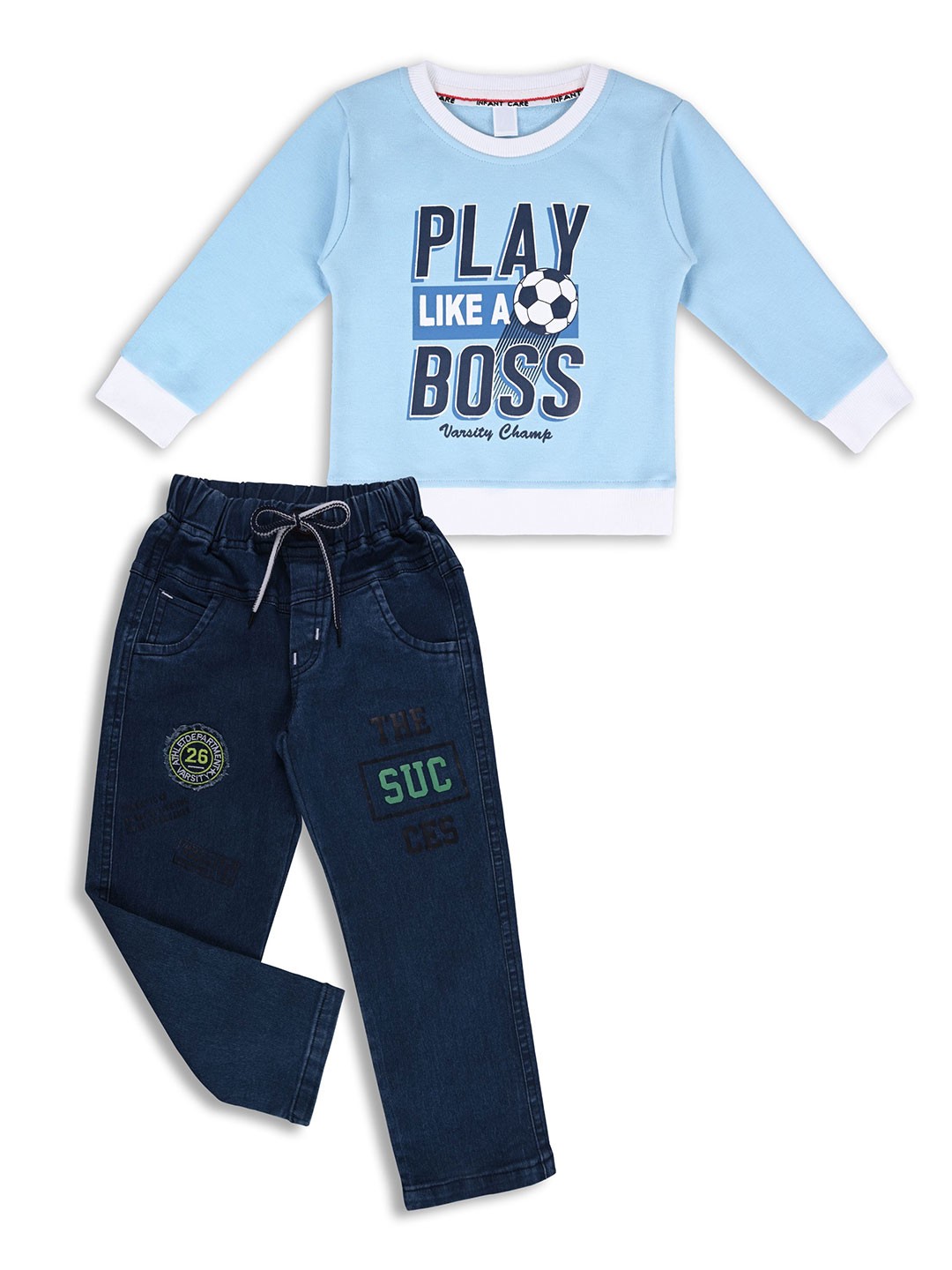 

Wish Karo Boys Printed Round Neck Long Sleeves Sweatshirt With Trouser, Blue