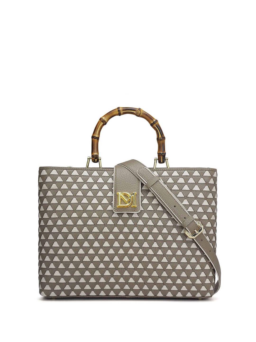 

Da Milano Women Geometric Printed Structured Leather Handheld Bag, Grey