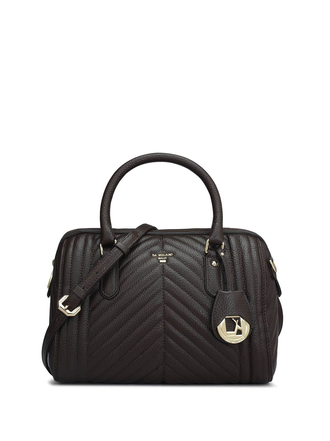 

Da Milano Women Textured Bowling Leather Handheld Bag, Brown