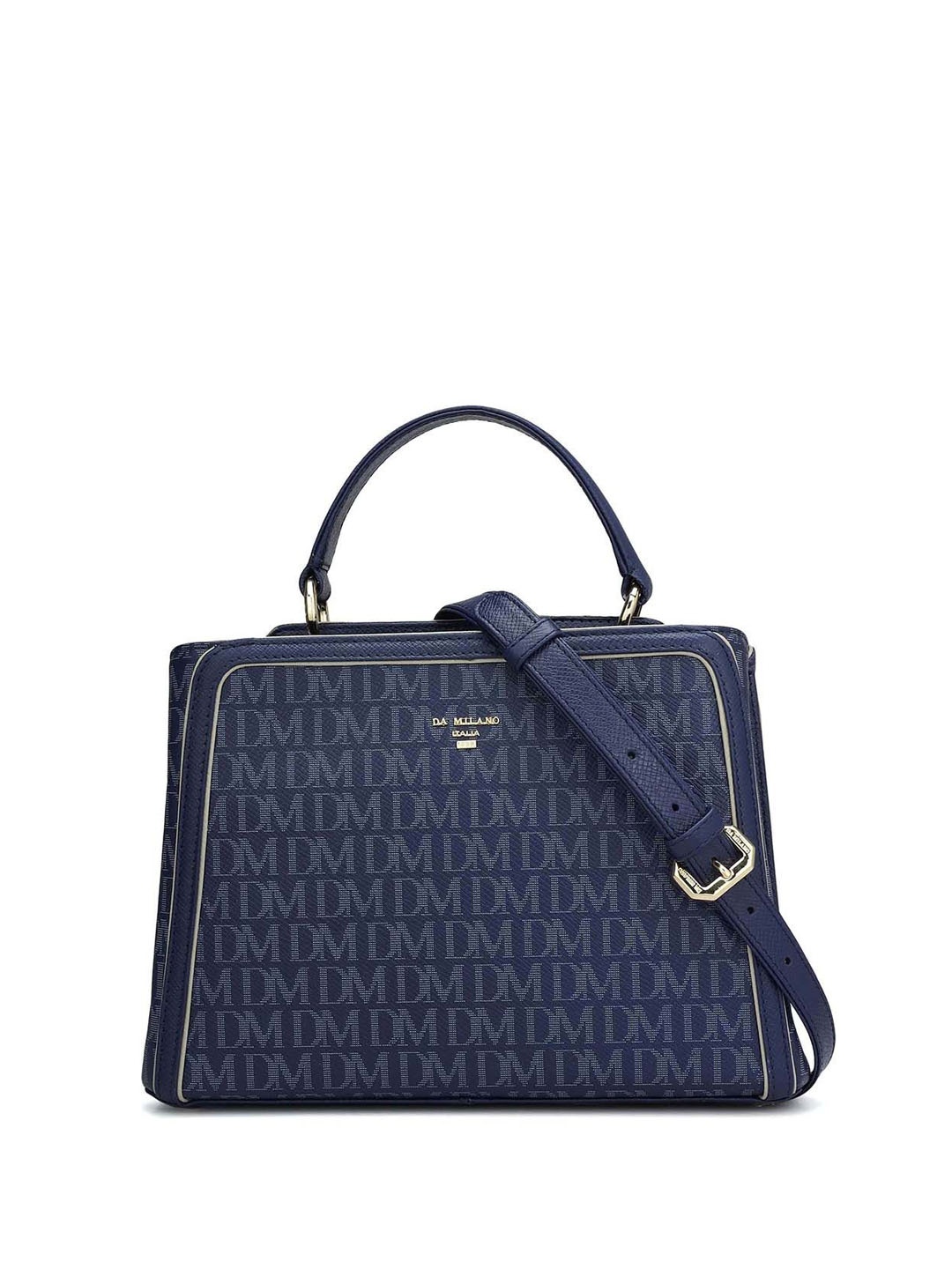 

Da Milano Women Brand Logo Printed Structured Leather Handheld Bag, Blue
