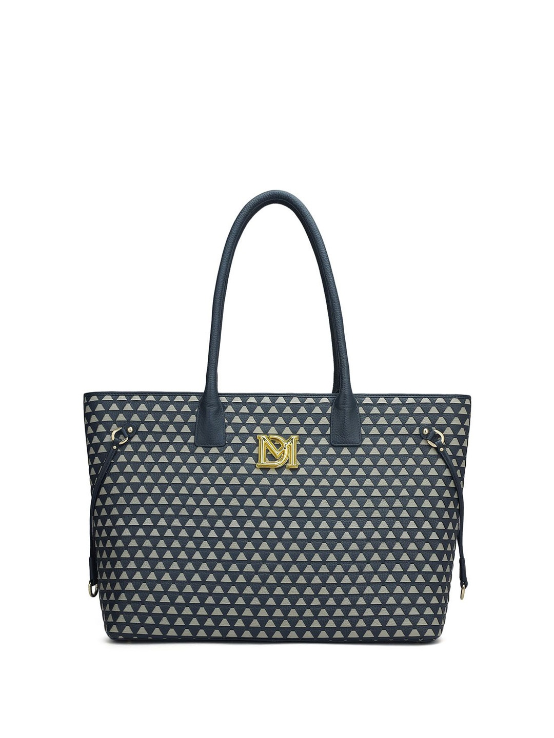 Da Milano Women Geometric Printed Shopper Leather Shoulder Bag, Blue
