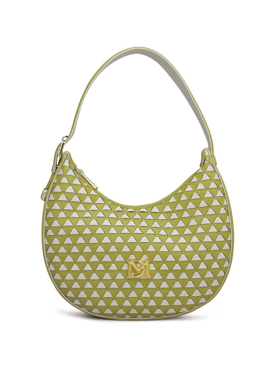 

Da Milano Women Geometric Printed Half Moon Leather Handheld Bag, Green