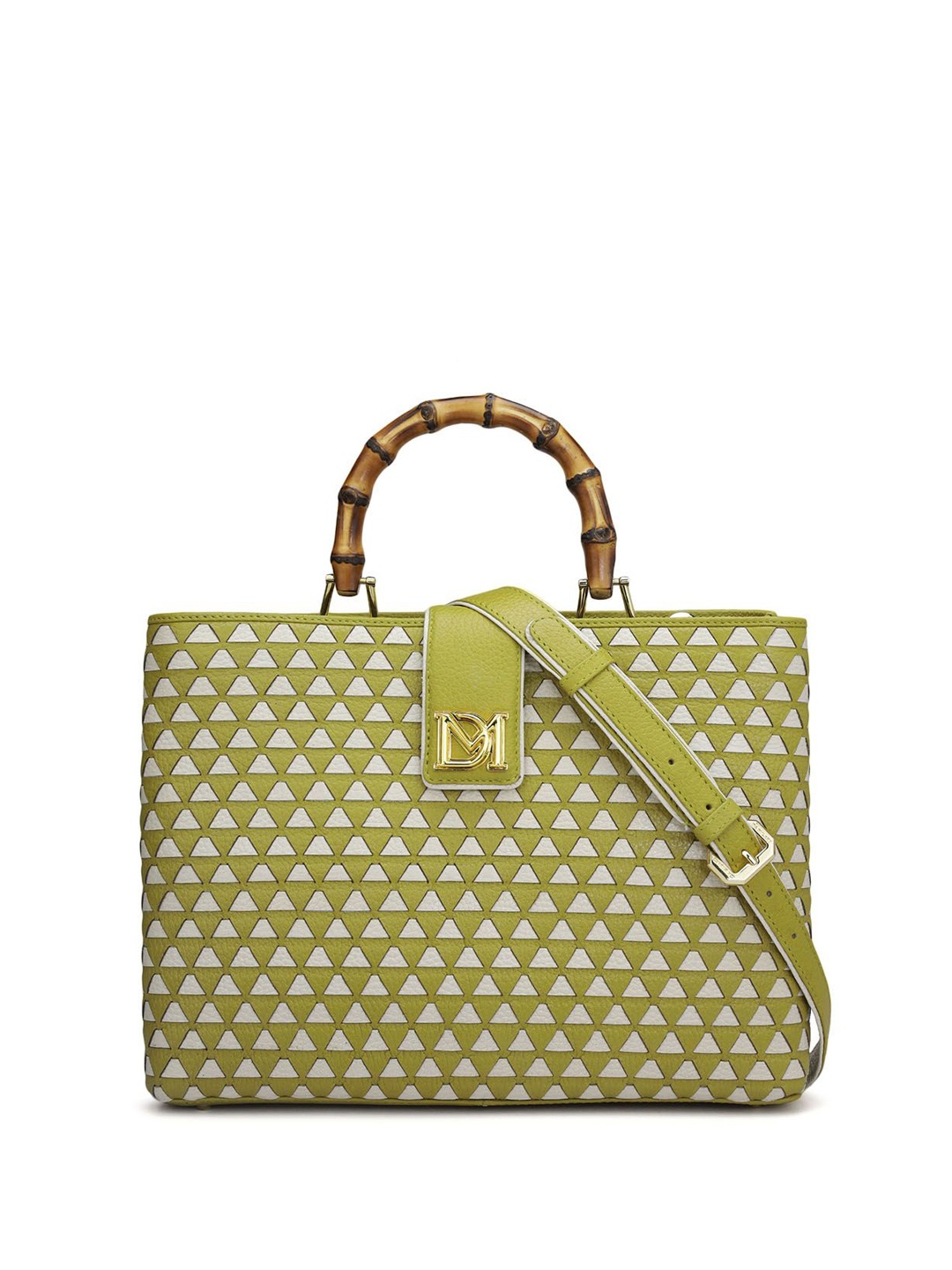 

Da Milano Women Geometric Printed Structured Leather Handheld Bag, Green