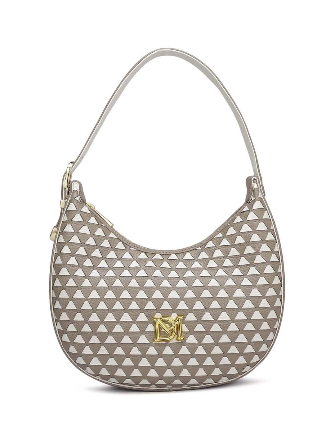 

Da Milano Women Geometric Printed Half Moon Leather Handheld Bag, Grey