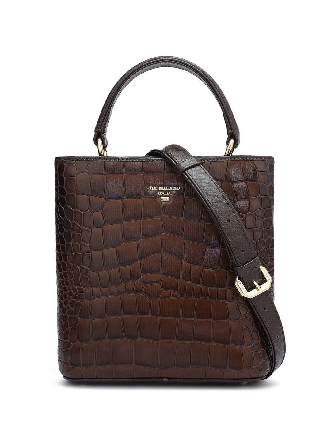 

Da Milano Women Textured Structured Leather Handheld Bag, Brown