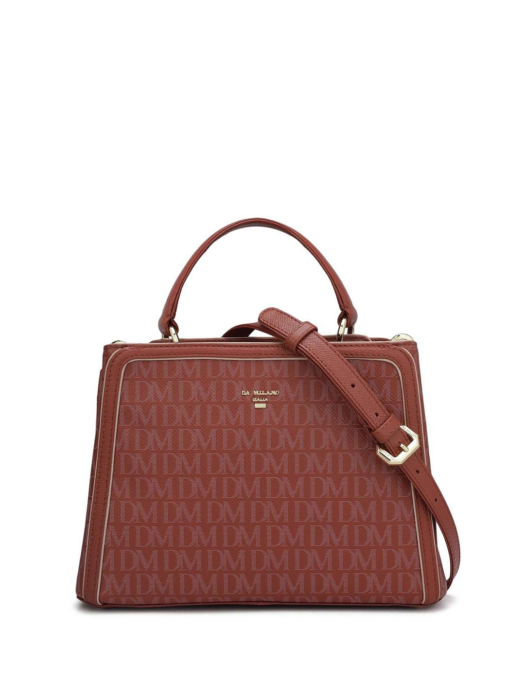 

Da Milano Women Brand Logo Printed Structured Leather Handheld Bag, Brown