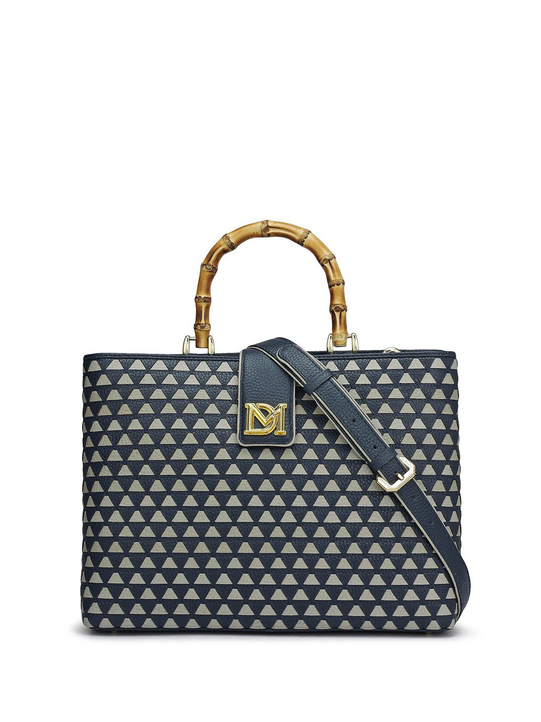 

Da Milano Women Geometric Printed Structured Leather Handheld Bag, Blue