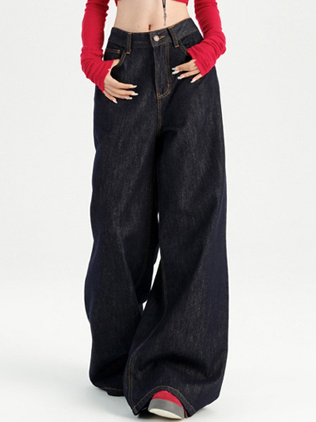 

LULU & SKY Women Wide Leg Jeans, Navy blue