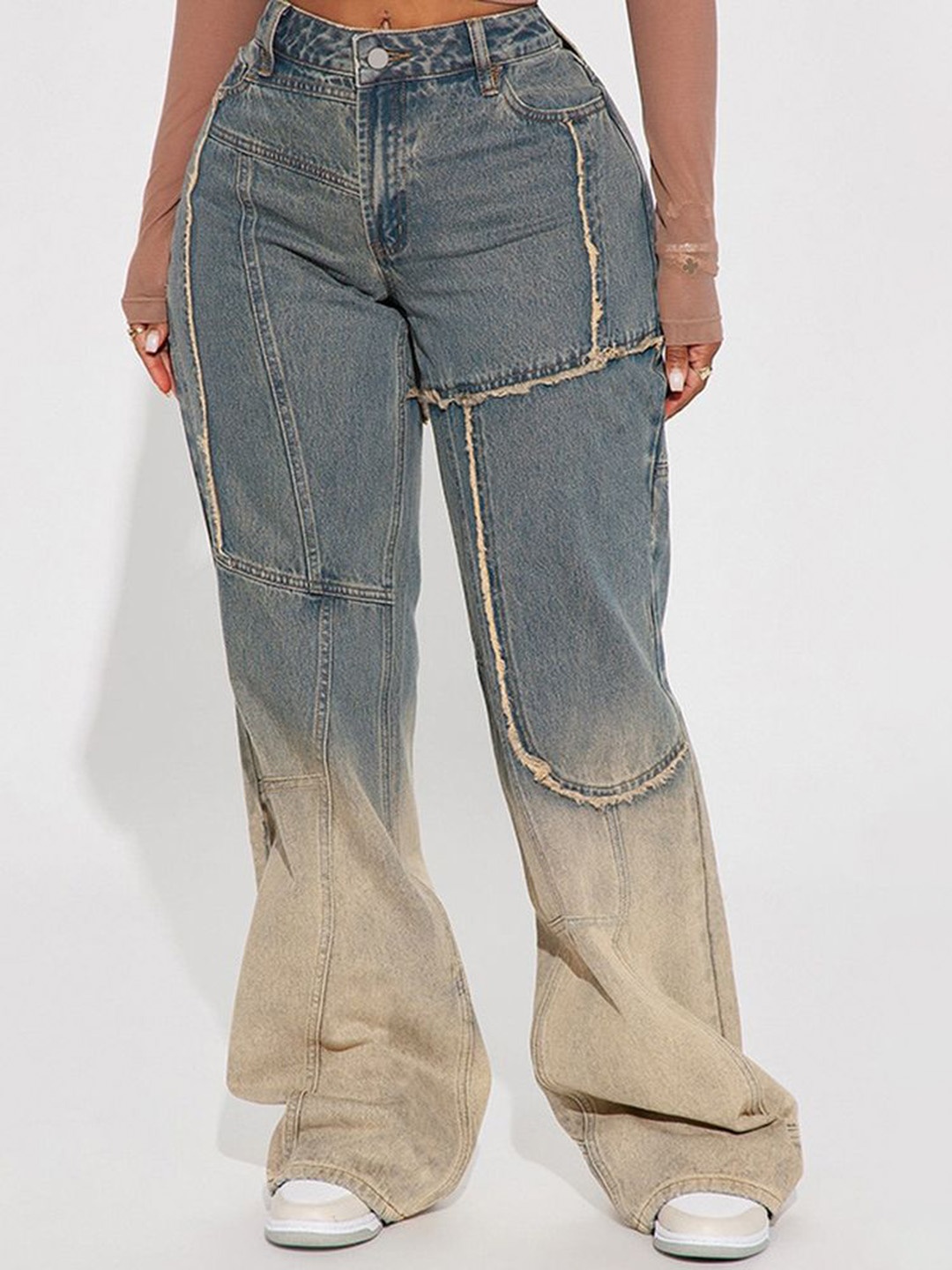 

LULU & SKY Women Straight Fit Low Distress Heavy Fade Jeans, Blue