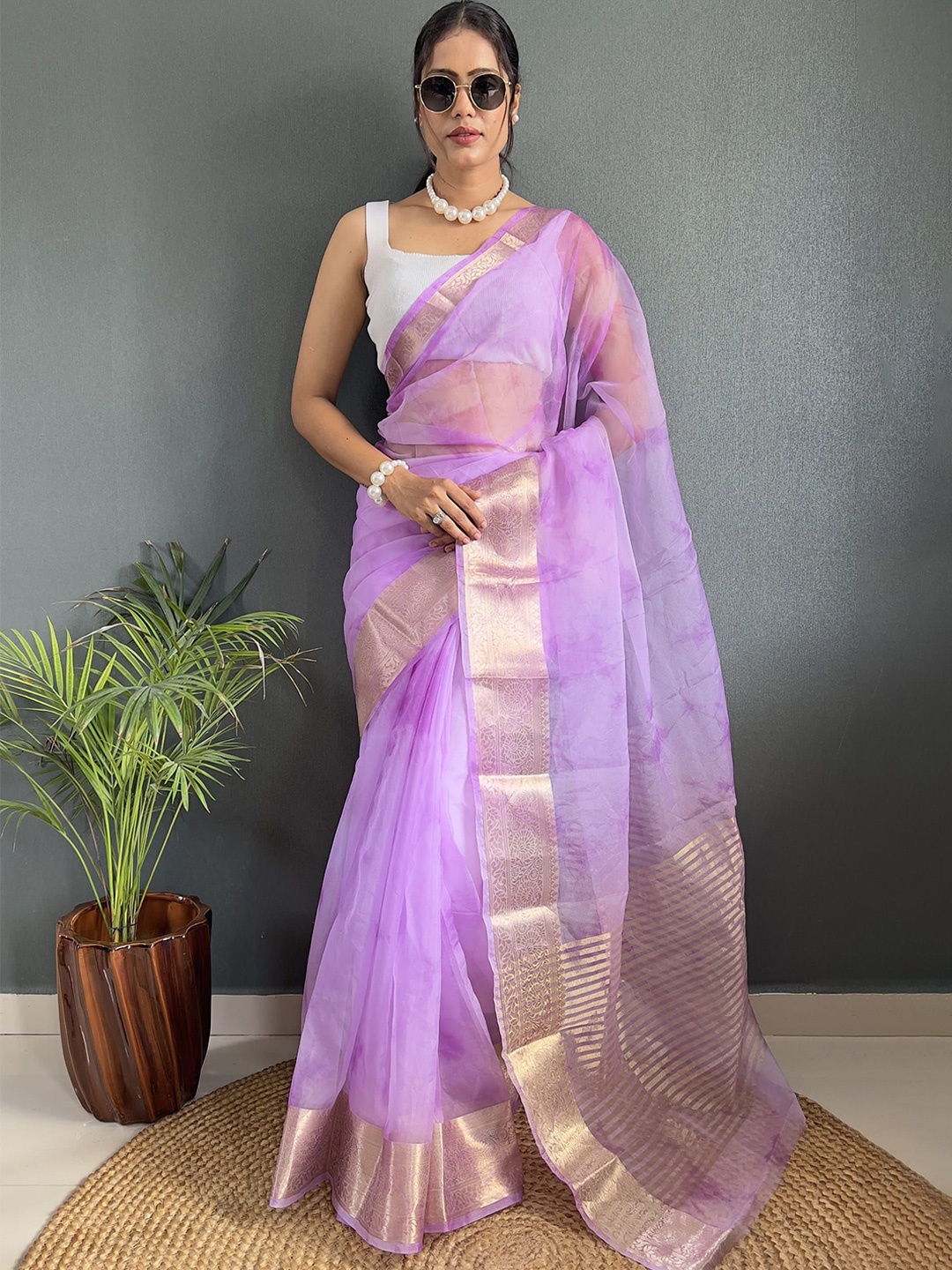 

Mitera Zari Organza Kanjeevaram Saree, Purple