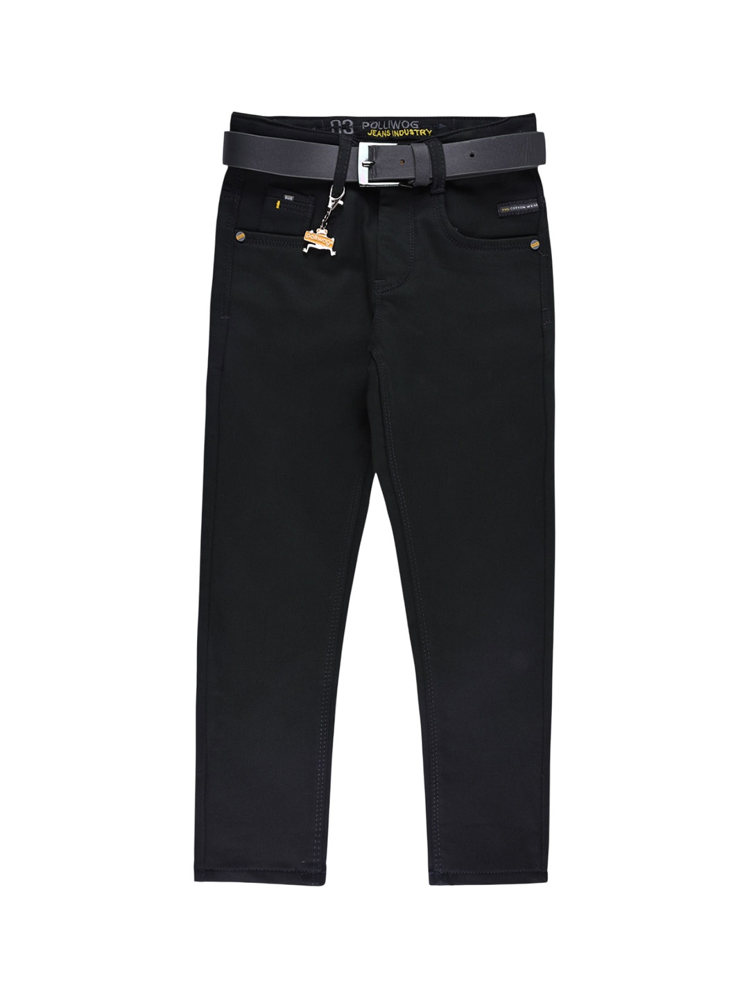 

Wish Karo Boys Slim Fit Mid-Rise Jeans with Belt, Black