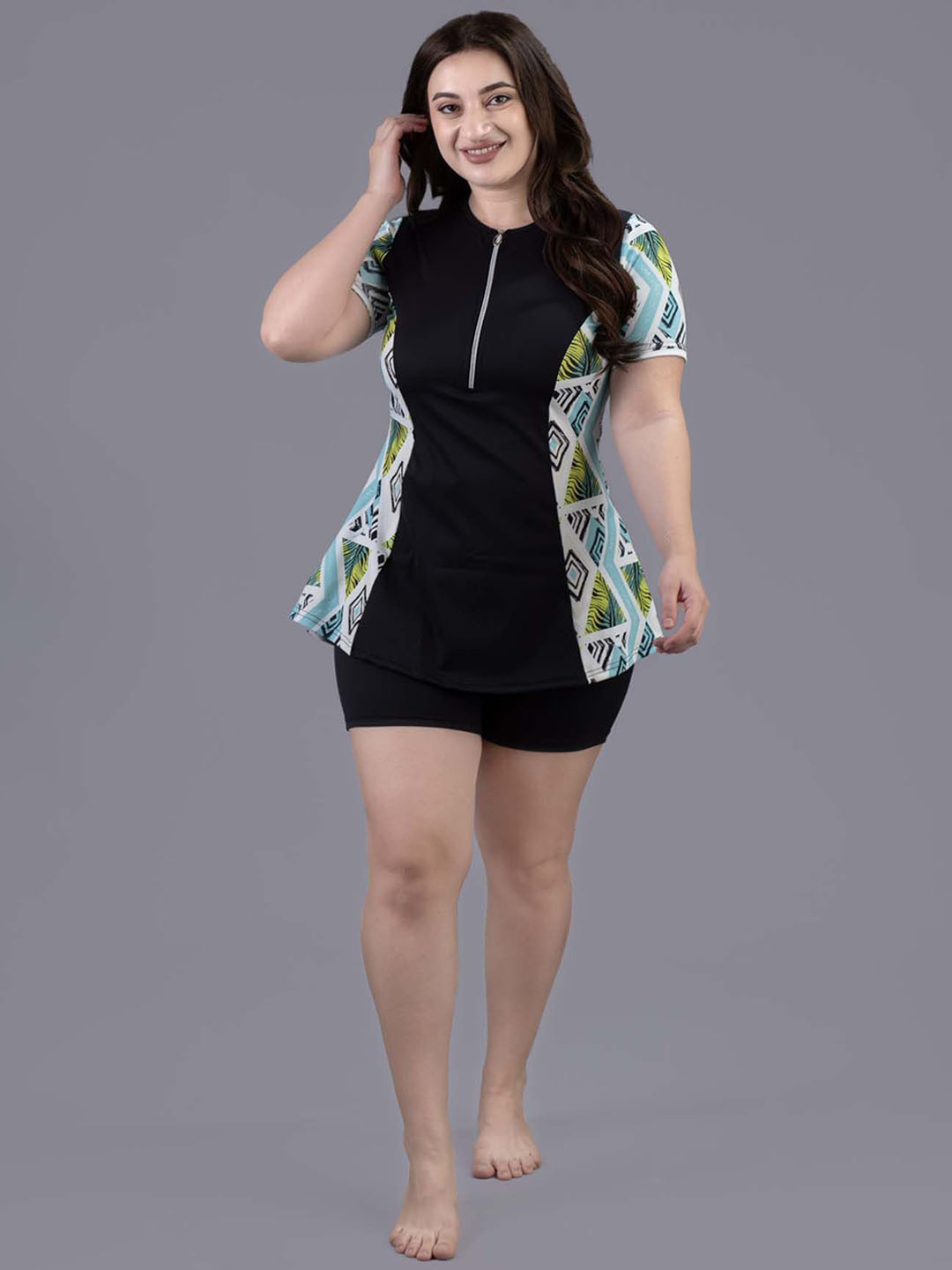 

Keepfit Women Printed 2 piece Padded Swim Set, Black