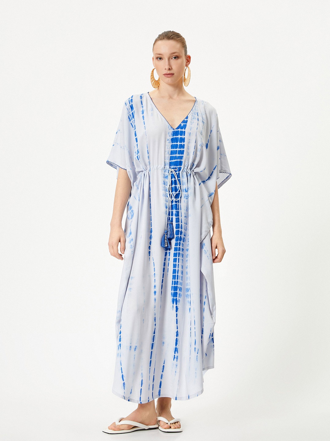

Koton Women Checked V-Neck Maxi Kaftan Dress, Blue