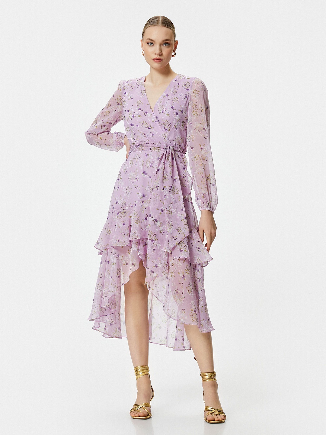 

Koton Women Printed Wrap Dress, Purple