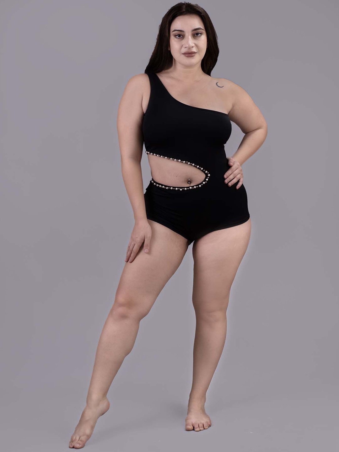 

Keepfit Women One-Shoulder Cutout Padded Swimsuit, Black