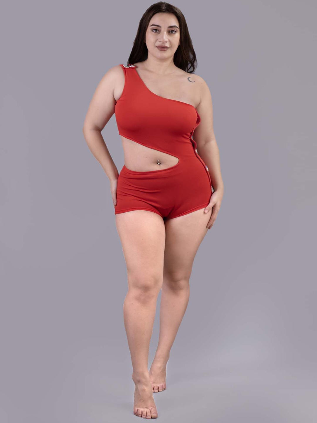 

Keepfit Women One-Shoulder Cutout Padded Swimsuit, Orange