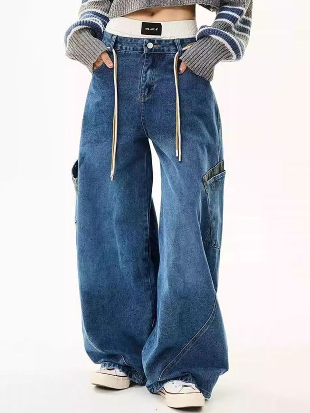 

LULU & SKY Women High-Rise Baggy Jeans, Blue