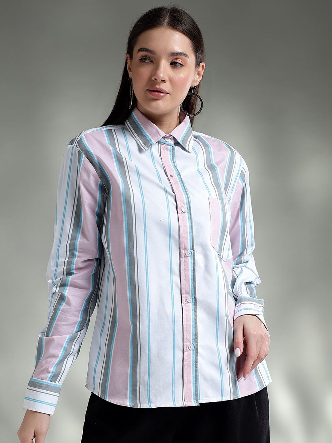 

Kotty Women Spread Collar Graphic Printed Cotton Casual Shirt, Off white