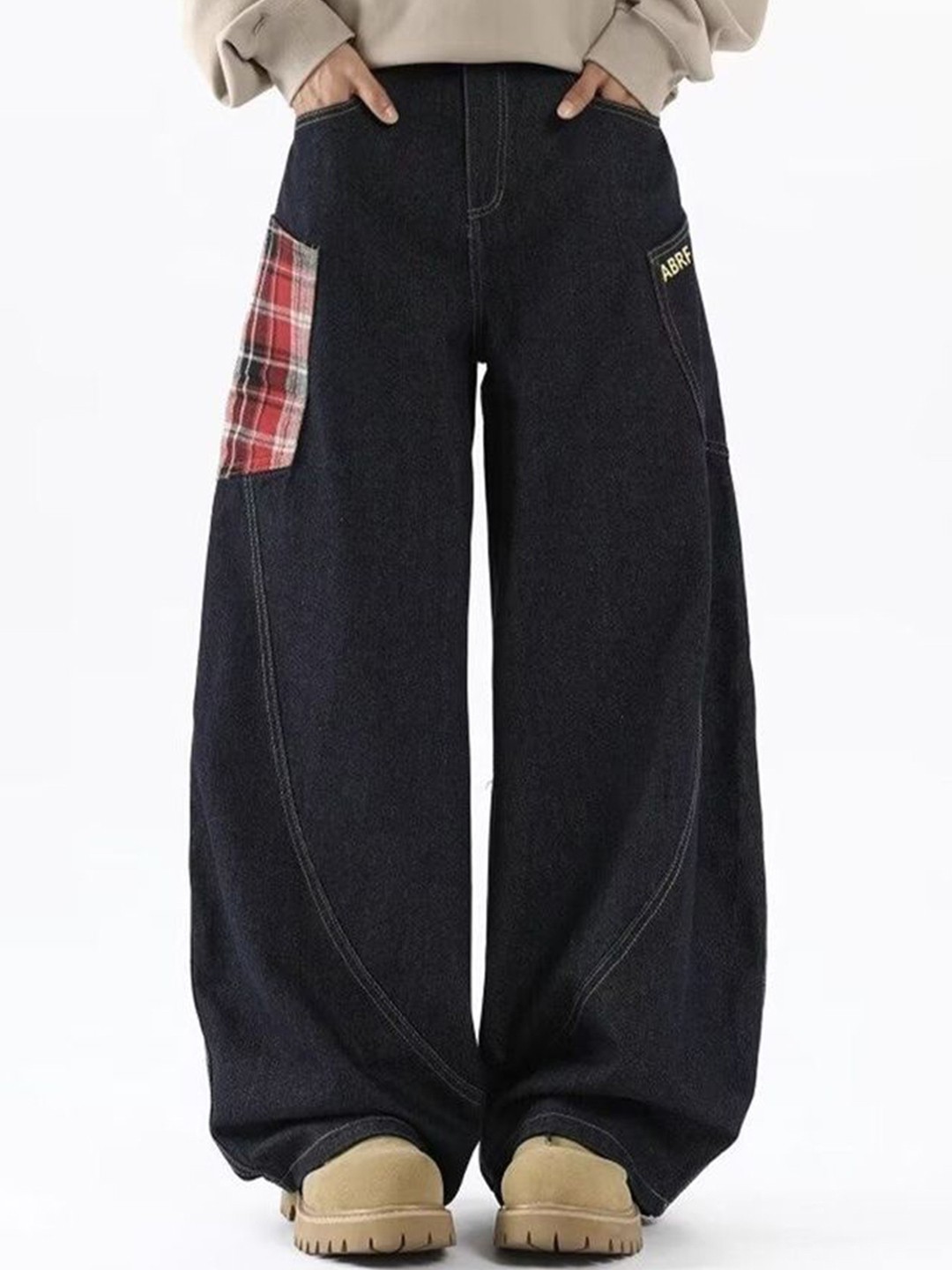 

LULU & SKY Women Wide Leg High-Rise Jeans, Navy blue