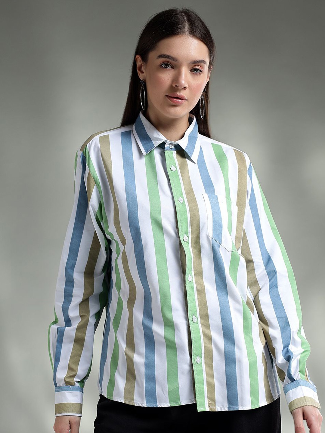 

Kotty Women Spread Collar Graphic Printed Cotton Casual Shirt, White