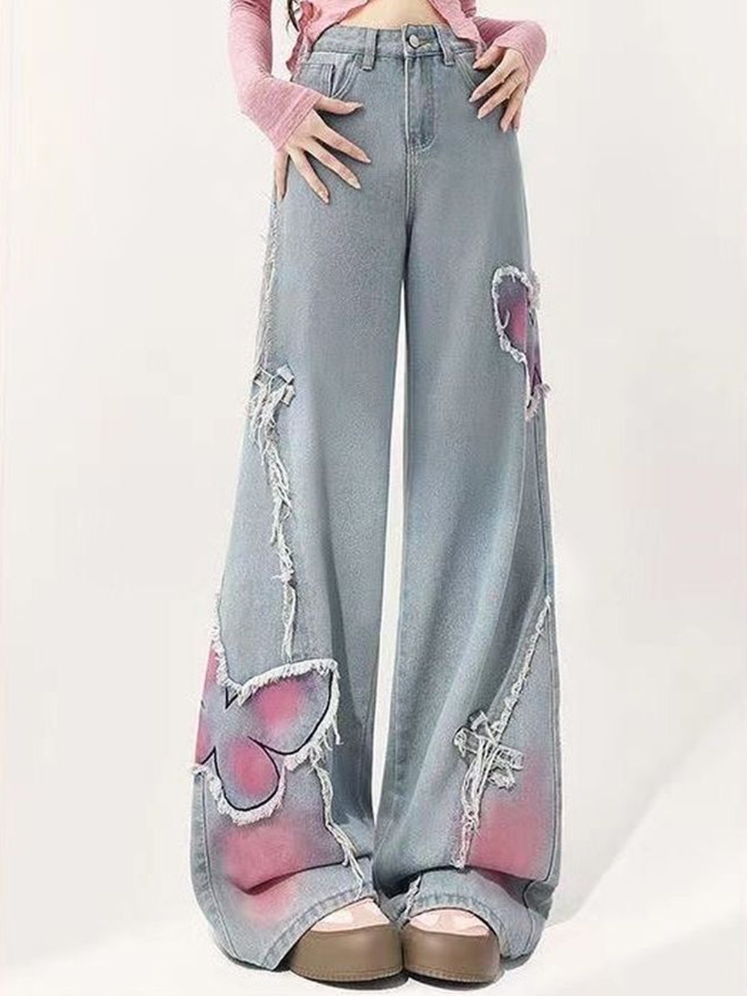 

LULU & SKY Women Wide Leg High-Rise Jeans, Blue