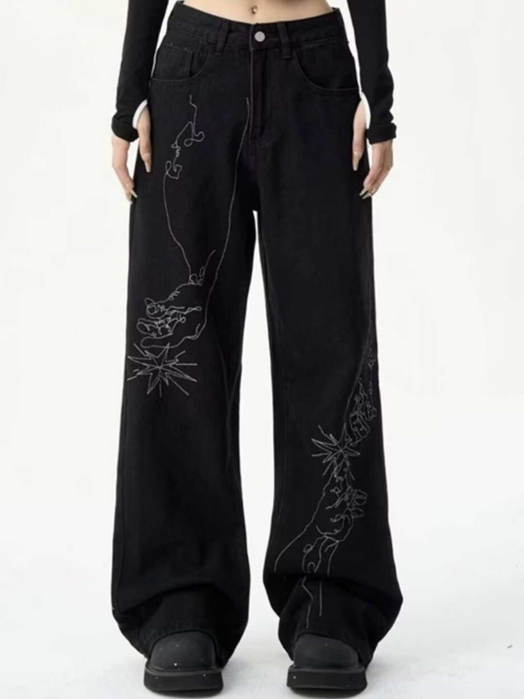

LULU & SKY Women Straight Fit Low-Rise Jeans, Black