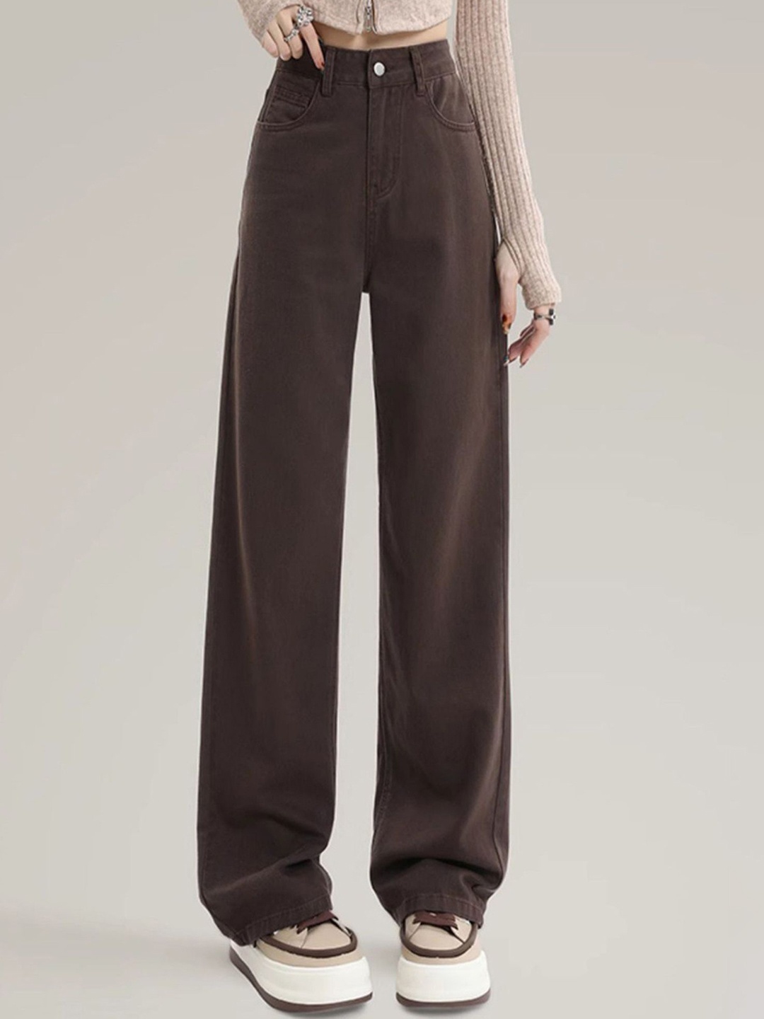 

LULU & SKY Women Straight Fit High-Rise Jeans, Brown