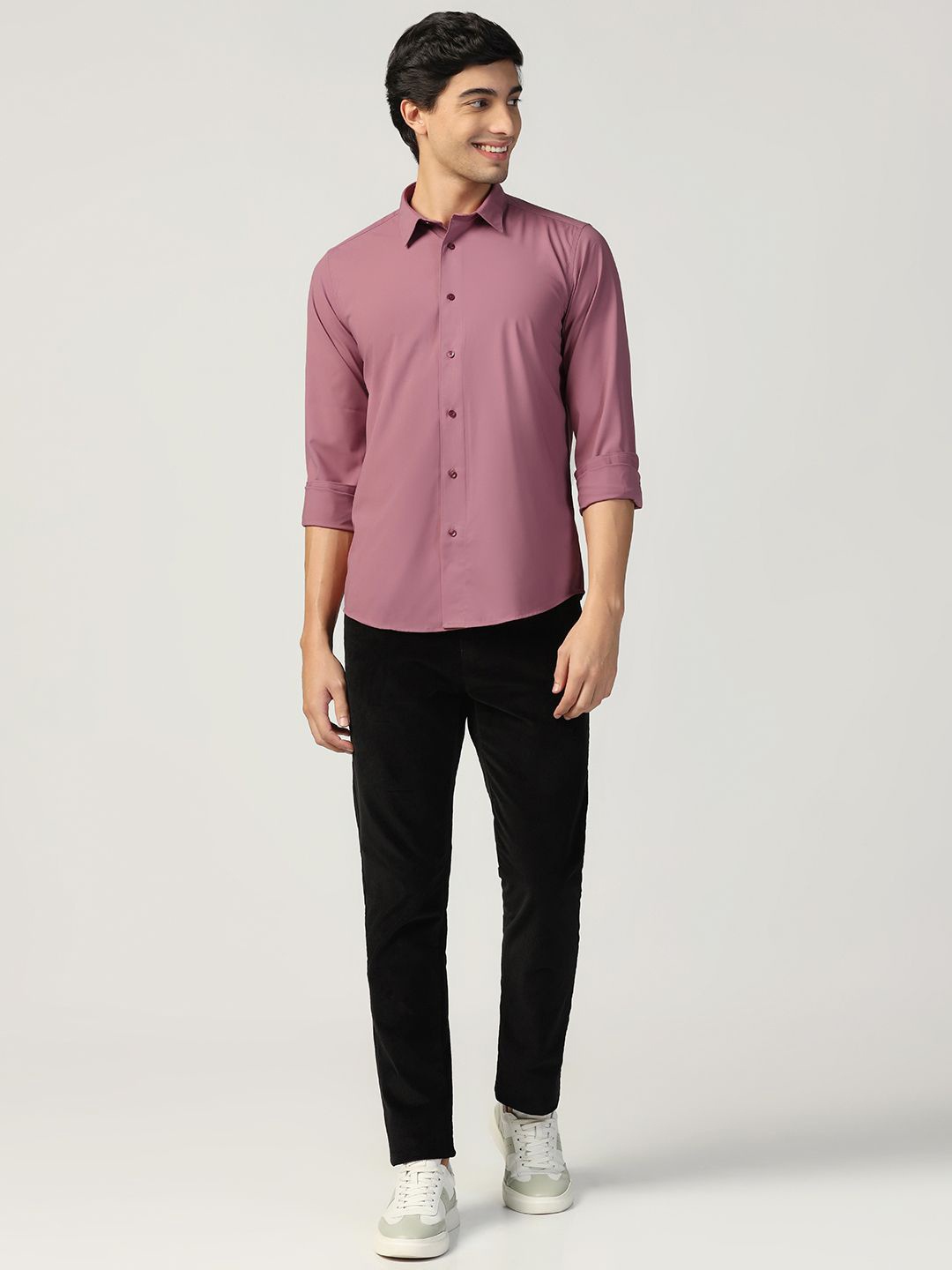 

Blackberrys Men India Slim Spread Collar Solid Slim Fit Casual Shirt, Mauve