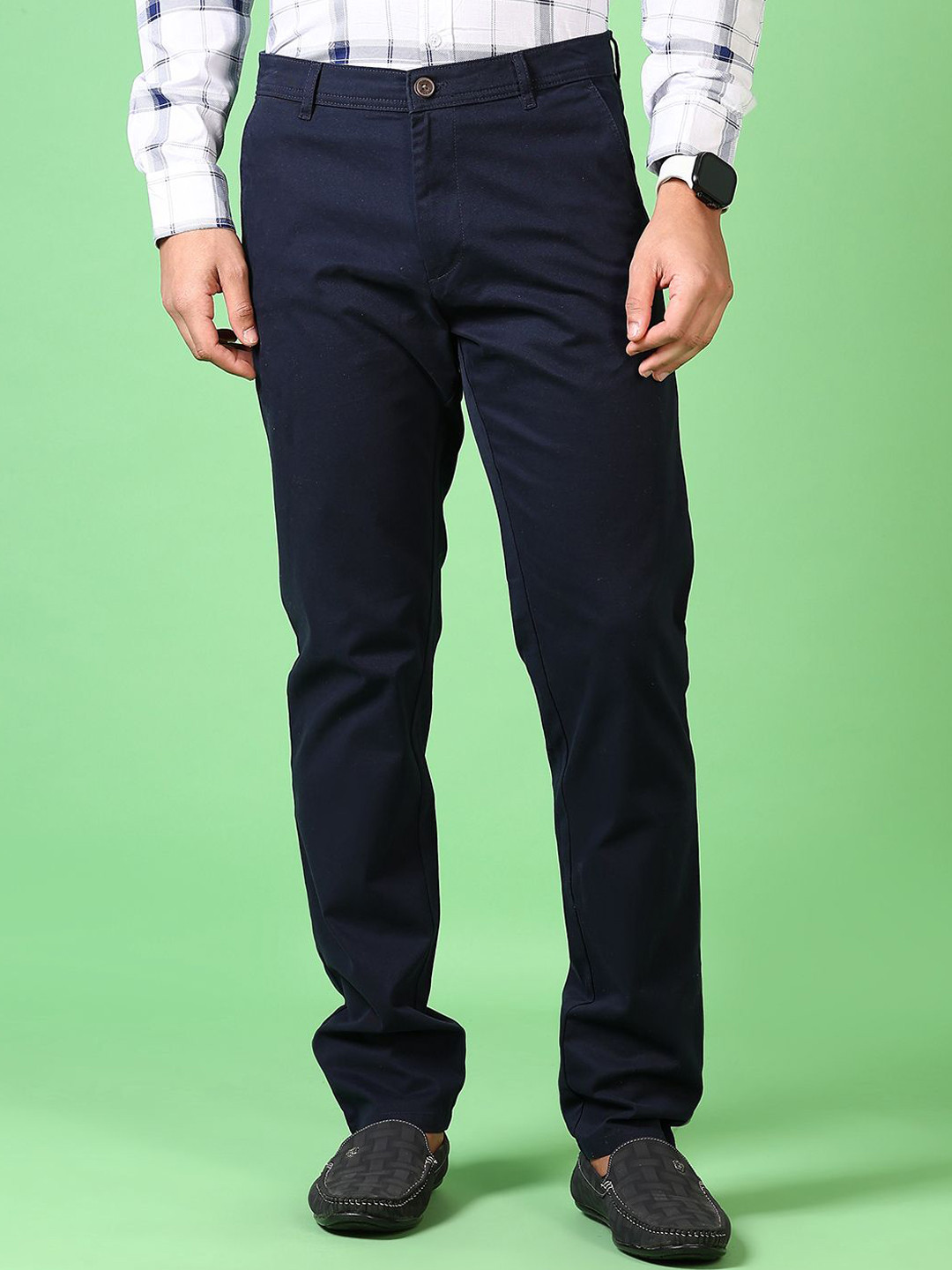 

V-Mart Men Mid Rise Chinos Trousers, Navy blue