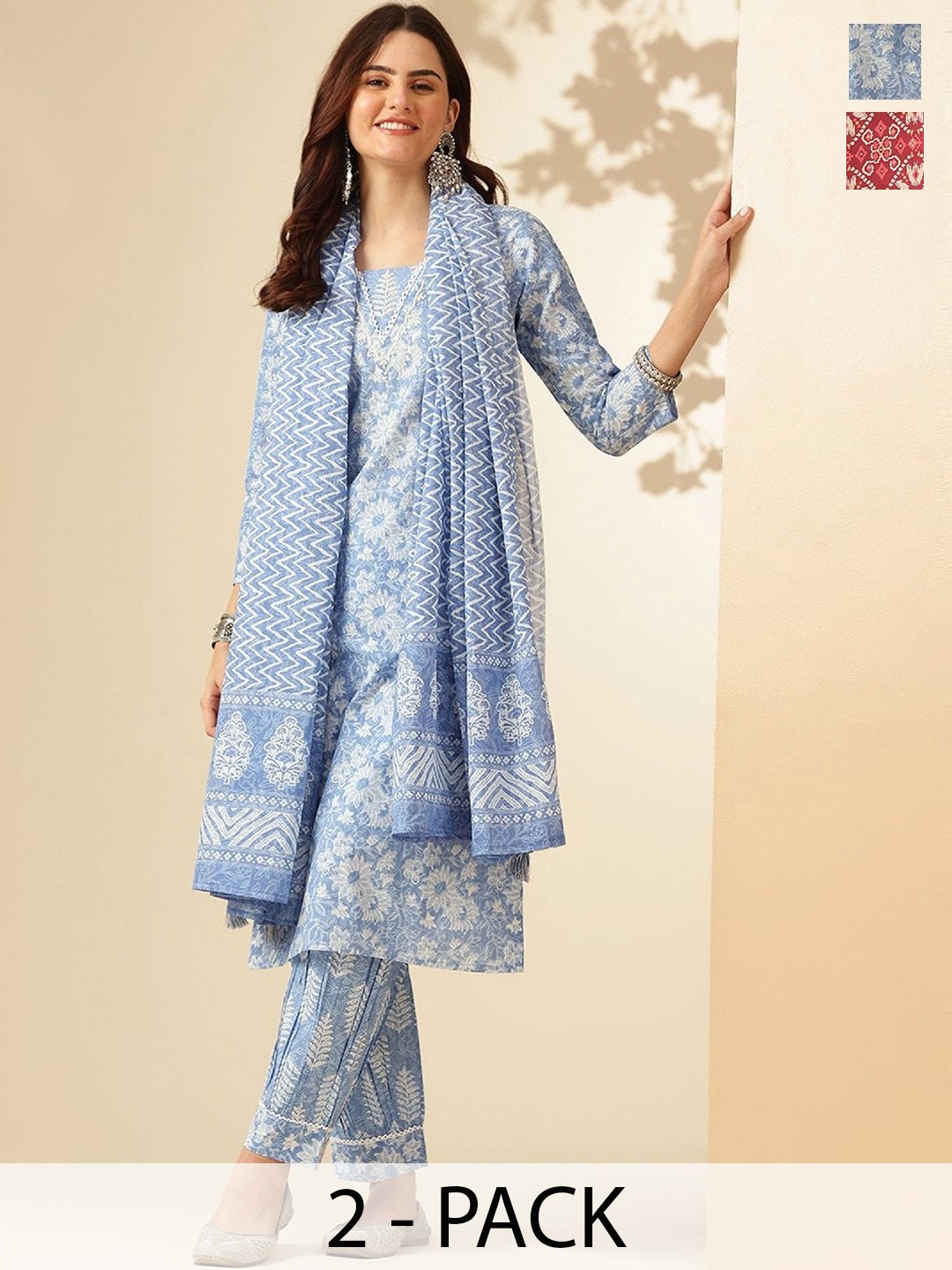 

KALINI Women Ethnic Motifs Printed Regular Kurta with Trousers & With Dupatta, Blue