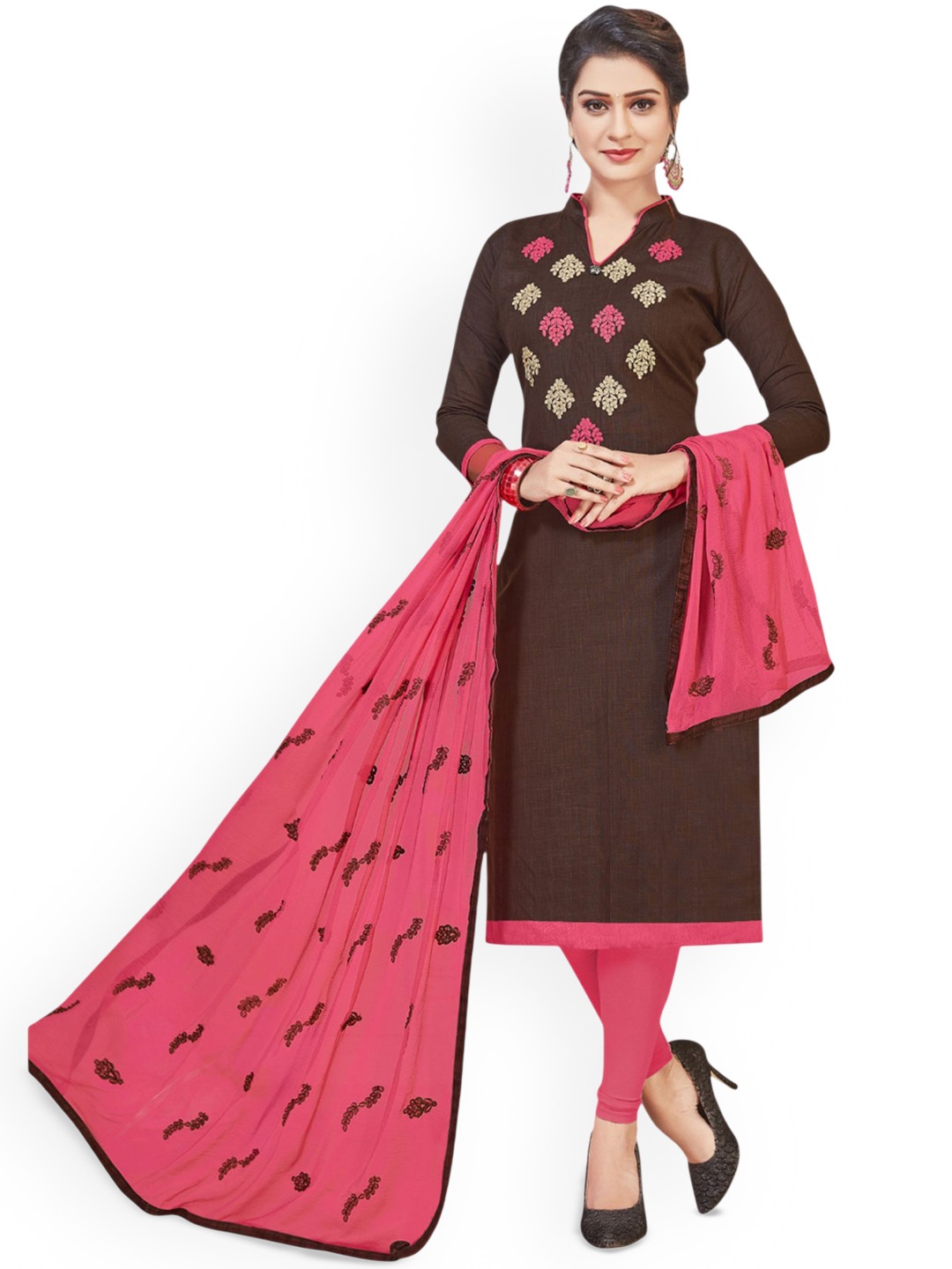 

Maroosh Embroidered Unstitched Dress Material, Brown