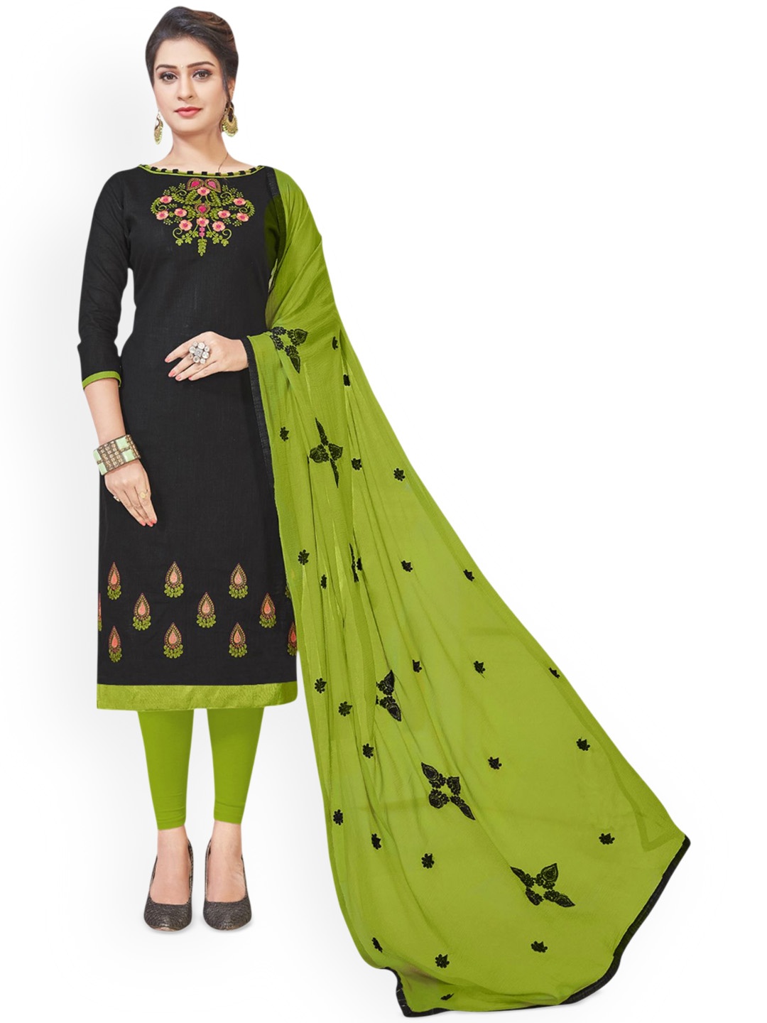 

Maroosh Floral Embroidered Unstitched Dress Material, Black