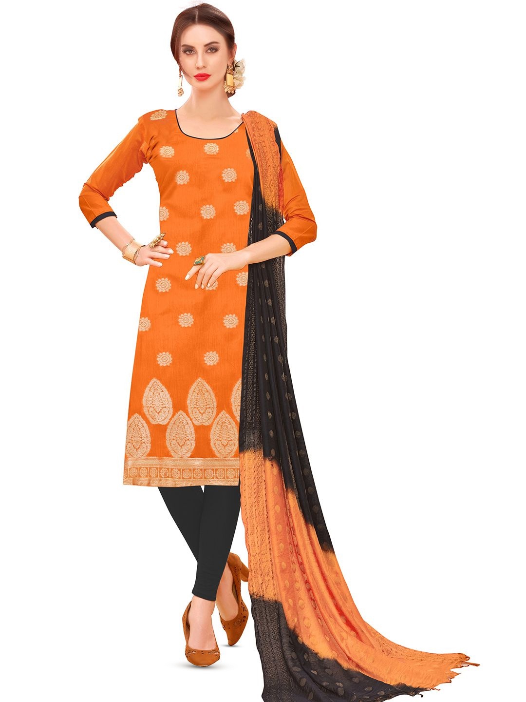 

Maroosh Ethinc Motifs Woven Design Banarasi Jacquard Unstitched Dress Material, Orange