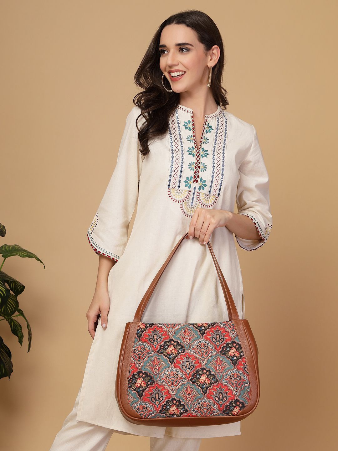 Anouk Women Ethnic Motifs Printed Structured Shoulder Bag, Blue
