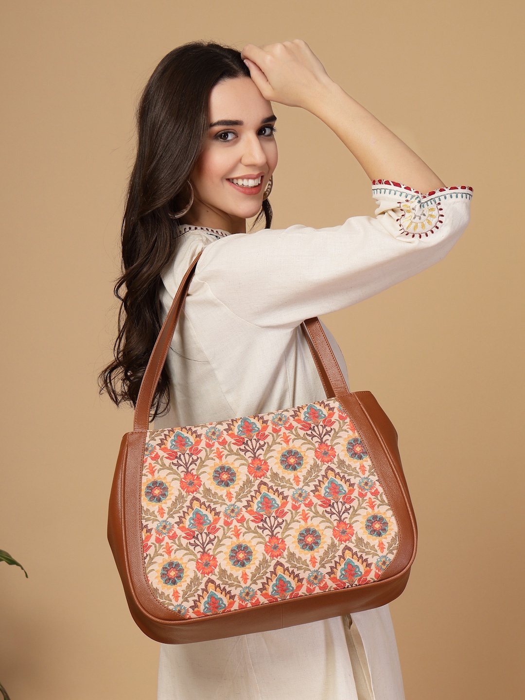 

Anouk Women Floral Printed Structured Shoulder Bag, Brown