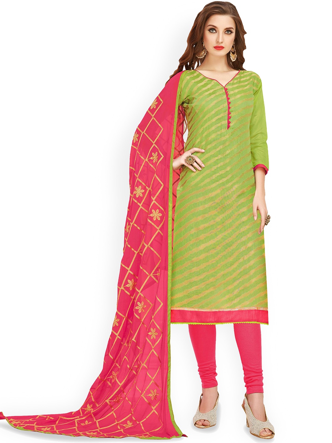 

Maroosh Leheriya Printed Banarasi Jacquard Unstitched Dress Material, Green