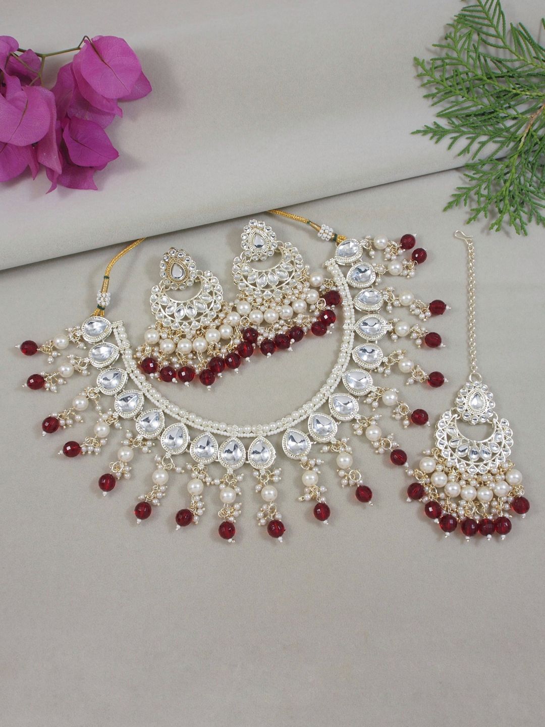 

I Jewels Gold Plated Kundan & Pearl Traditional Jewellery Set