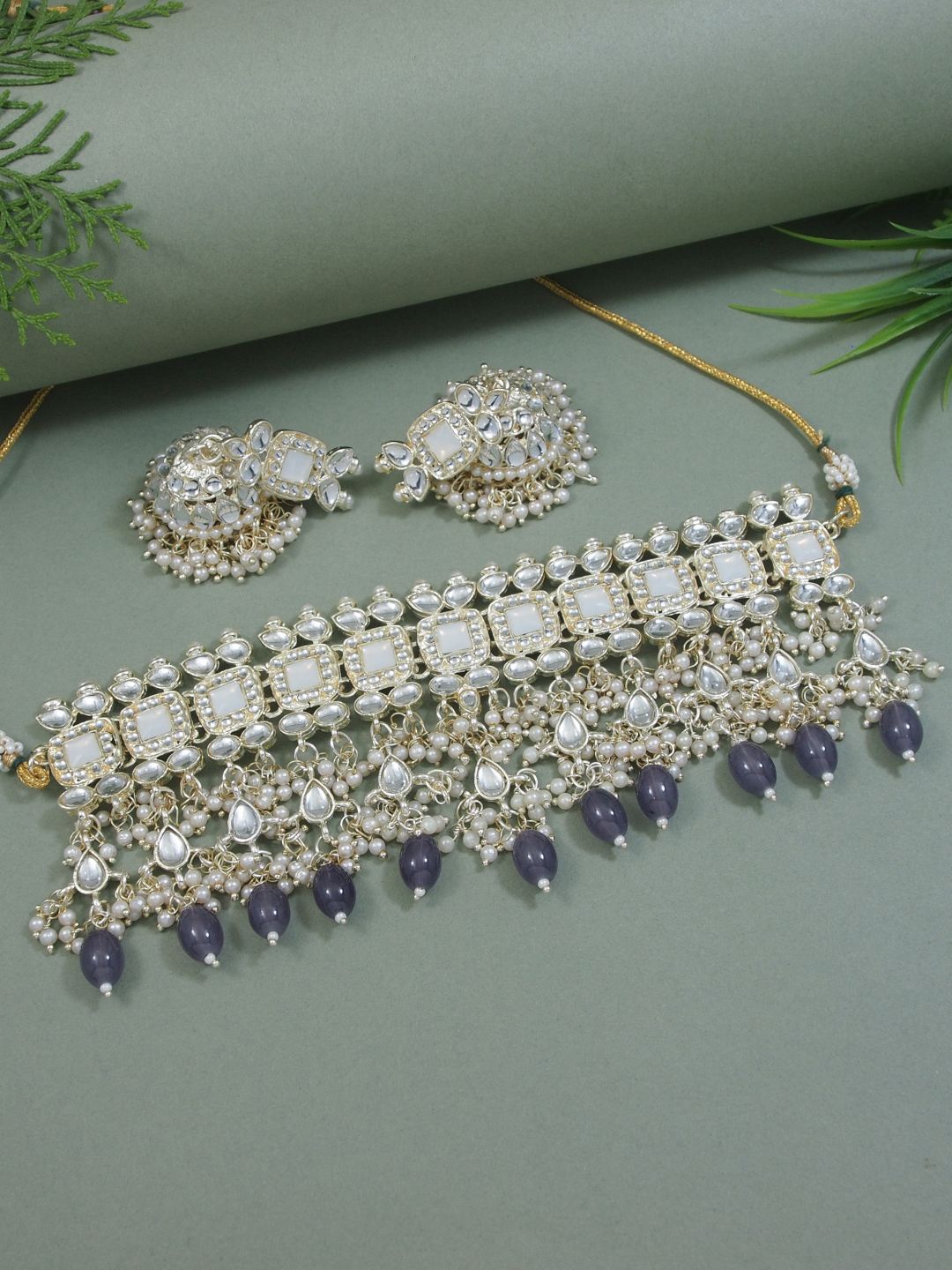 

I Jewels Gold Plated Kundan & Pearl Bridal Traditional Jewellery Set