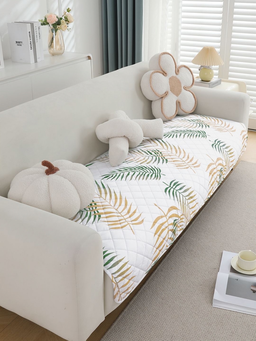 

HOKIPO Green & Beige Printed Waterproof Quilted 160 cm Sofa Seat Mats