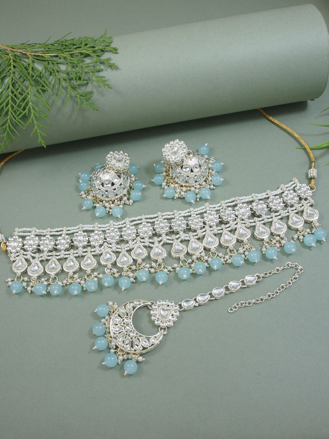 

I Jewels Gold Plated Kundan & Pearl Traditional Jewellery Set