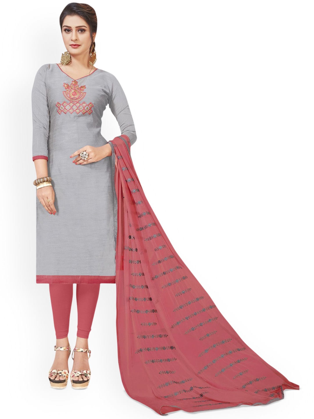 

Maroosh Ethnic Motifs Embroidered Unstitched Dress Material, Grey