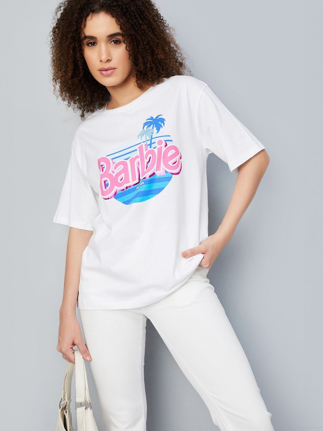 

max Women Disney Typography Printed Round Neck Cotton Oversized T-shirt, White