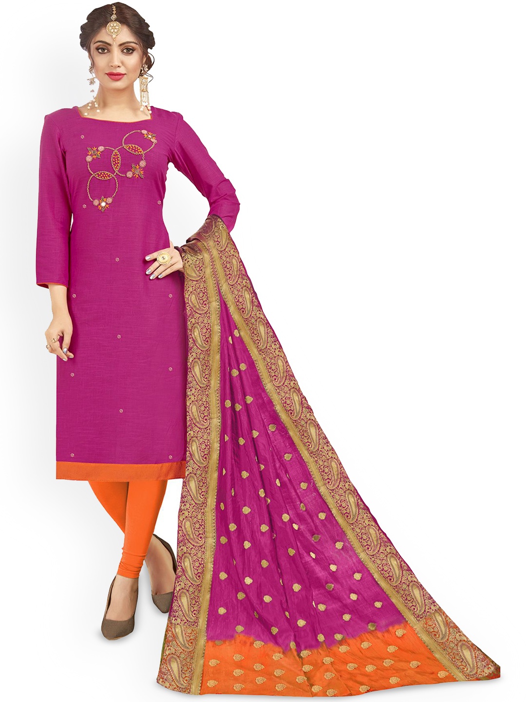 

Maroosh Floral Embroidered Unstitched Dress Material, Pink