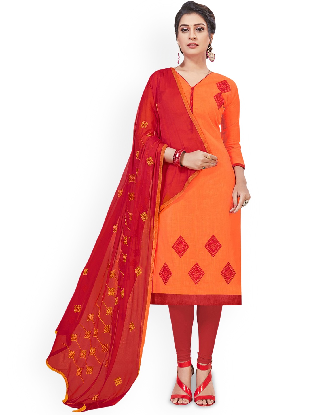 

Maroosh Geometric Embroidered Unstitched Dress Material, Orange