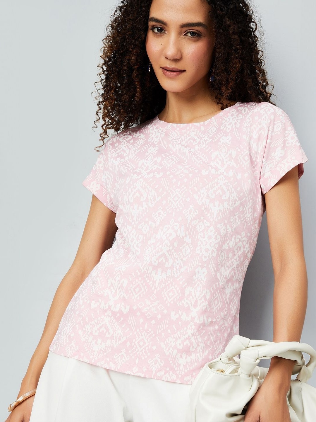 

max Women Graphic Printed Round Neck Cotton T-shirt, Pink