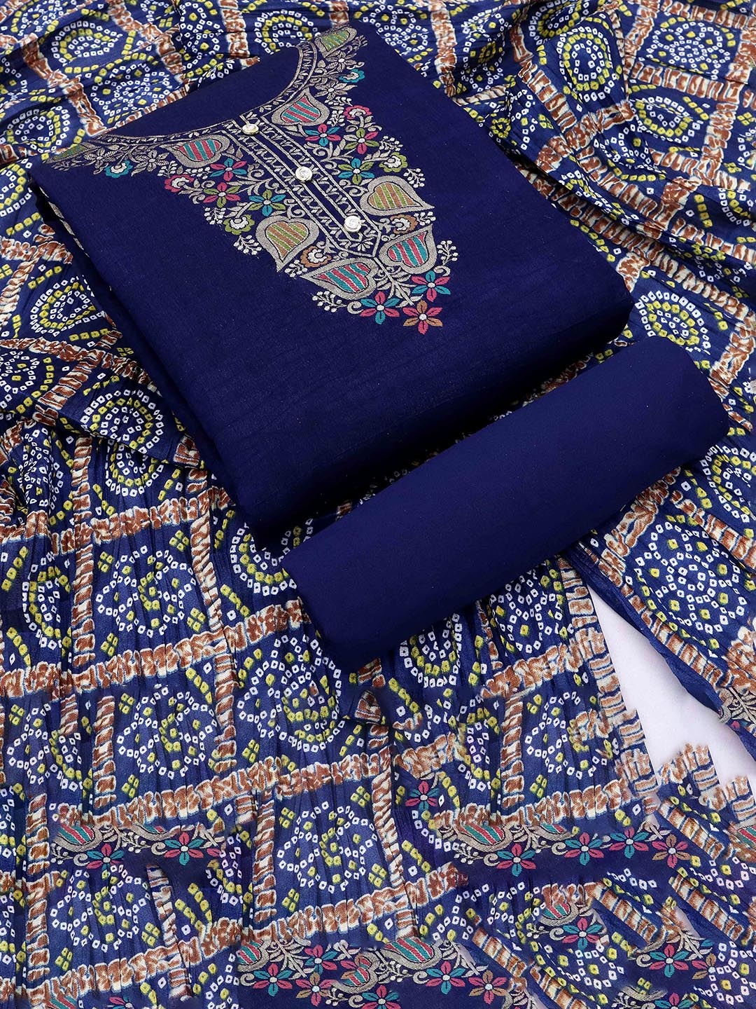 

Maroosh Floral Woven Design Banarasi Jacquard Unstitched Dress Material, Blue