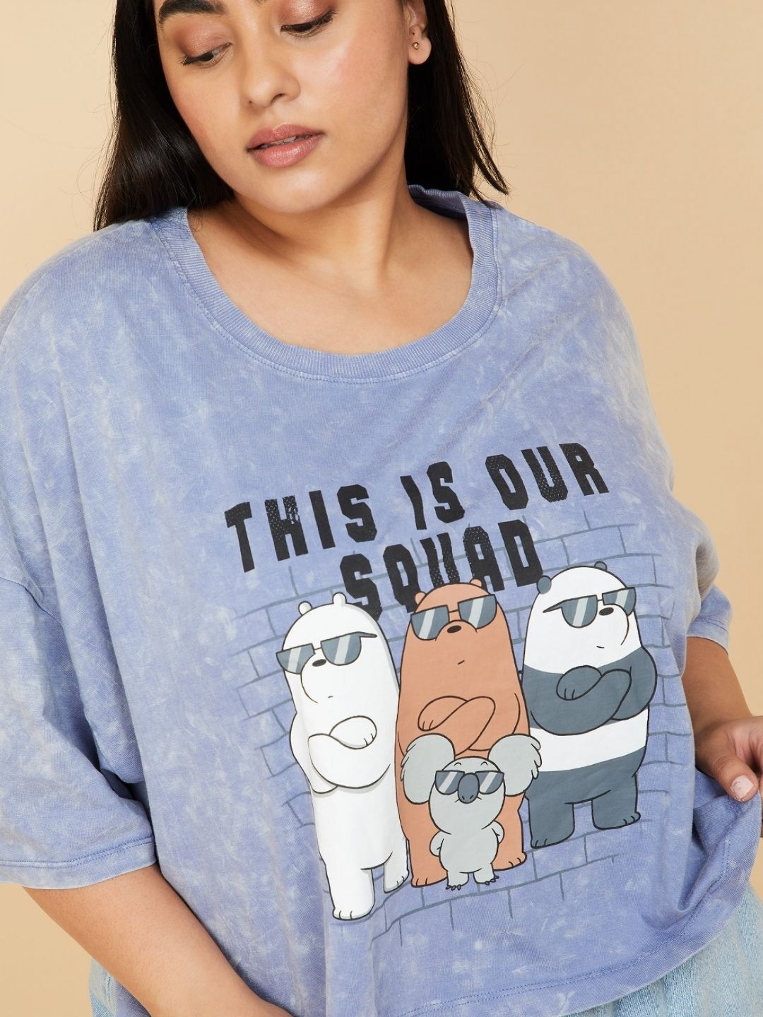 

MAX URB_N Women We Bare Bears Print Boxy Fit T-shirt, Blue